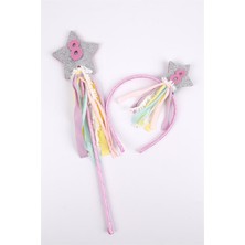 Le Mabelle Lila  8  Yaş Püsküllü Yıldız  Kız Çocuk Parti Asa Taç Set