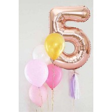 Le Mabelle Rose  5 Rakamı Püsküllü Balon Set