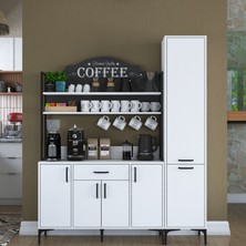 Rani JE149 Kahve Köşesi Çok Amaçlı Dolap 6 Kapaklı 1 Çekmeceli Kiler Mutfak Dolabı Beyaz