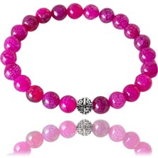 Tesbih Atölyesi Sertifikalı Damarlı Pembe Akik Taşı Bileklik - Gümüş Aparatlı