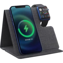 Coverzone iPhone Uyumlu Watch Uyumlu 3+1 Kablosuz Saat Kulaklık Hızlı Şarj Cihazı Stand Ev Ofis Tip Hem Telefon ve Saat Stand Stand Hem Şarj Istasyonu WC36