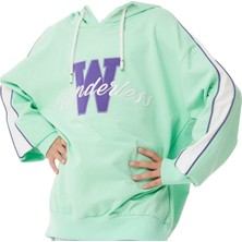 İrem Çocuk Giyim Kız Çocuk Wonderless Yazı Desenli Kolları Şeritli Kapüşonlu Yeşil Sweatshirt