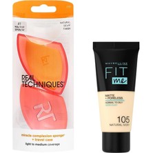 Real Techniques RT-1711 Mucize Makyaj Süngeri ve Maybelline New York Fit Me Matte+Poreless Fondöten 105 Natural Ivory 2li Set