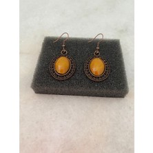 Hediyem Evime Iznik Çini Küpe Hardal Sarı Model Bakır Renk