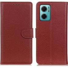 4U Sky Xiaomi Için Litchi Doku Telefon Kılıfı Redmi Not 11E 5g/redmi 10 5g/10 Prime+ 5g, Katlanabilir Stand Cüzdan Pu Deri Tam Koruma Kabuk-Kahverengi (Yurt Dışından)