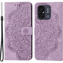 4U Sky Xiaomi Redmi 12C 4g Için Şok Geçirmez Deri Telefon Kasası, Mandala Çiçek Telefon Kapağı Standı Cüzdan-Mor (Yurt Dışından)