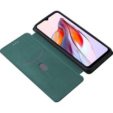 4U Sky Xiaomi Redmi Için 12C 4g Telefon Kılıfı Tutucu Manyetik Otomatik Absorlanmış Karbon Fiber Doku Deri Deri Kapak Stand Yeşili (Yurt Dışından)