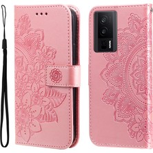 4U Sky Xiaomi Poco F5 Pro 5g/redmi K60 Pro 5G/K60 5g Baskılı Çiçek Deri Kılıf Stand Standı Şok Geçirmez Telefon Kapak-Pembe (Yurt Dışından)