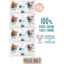 Pet Love Kediler ve Köpekler İçin Temizleme Mendili 4X60 Adet 100% Doğal Argan Yağlı