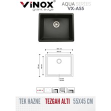 Vinox I I Granit Eviye Antrasit Tek Göz Tezgah Altı Mutfak Evyesi 55X45CM (VX-A55)