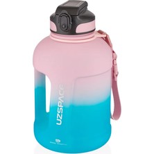 Uzspace 1700ML Yeni Koleksiyon Çift Renk Pipetli Taşıma Askılı Kulplu Soft-Touch Motivasyon Su Matarası