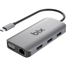 Bix BX17HB 9in1 Type-C Hub 4K@30Hz HDCP HDMI, 3x USB, RJ45, PD Şarj Macbook Uyumlu Çoklayıcı Adaptör