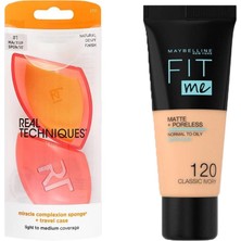 Real Techniques RT-1711 Mucize Makyaj Süngeri ve Maybelline New York Fit Me Matte+Poreless Fondöten 120 Classic Ivory 2li Set