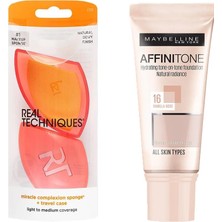 Real Techniques RT-1711 Mucize Makyaj Süngeri ve Maybelline New York Affinitone Fondöten 16 Vanilla Rose 2li Set