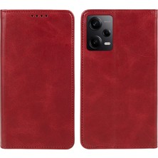 4U Sky Xiaomi Redmi Için Note 12 Pro 5g/note 12 Pro Speed ​​5g/poco X5 Pro 5g Pu Deri Stand Buzağı Dokusu Cüzdan Telefon Kapak-Kırmızı (Yurt Dışından)