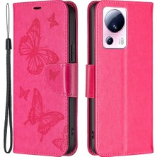 4U Sky Xiaomi 13 Lite/civi 2 5g Telefon Deri Kılıf Cüzdan Stand Butterfly Strap-Rose ile Baskılı Telefon Kapağı (Yurt Dışından)