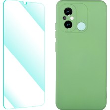 4U Sky Xiaomi Poco C55 4g/redmı 12C 4g Telefon Kılıfı Düz ​​kenar Sıvı Silikon Kapak 0.26MM Yüksekliğinde Alüminyum-Silicon Cam Film Işığı Yeşil (Yurt Dışından)