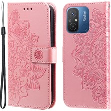 4U Sky Xiaomi Redmi Için 12C 4G/11A 4g Telefon Kapağı Çiçek Baskı Deri Stand Cüzdan Kılıfı Strap-Pink ile (Yurt Dışından)