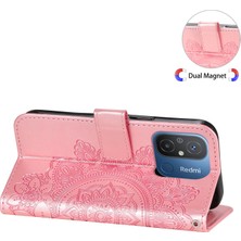 4U Sky Xiaomi Redmi Için 12C 4G/11A 4g Telefon Kapağı Çiçek Baskı Deri Stand Cüzdan Kılıfı Strap-Pink ile (Yurt Dışından)