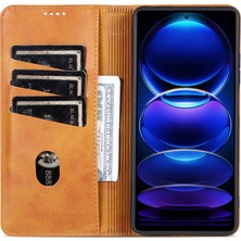 4U Sky Xiaomi Redmi Için Note 12 Pro Speed ​​5g/poco X5 Pro 5g/not 12 Pro 5g Cowhide Doku Şok Geçirmez Telefon Standı Pu Deri Manyetik Oto Absorbed Folio Flip Cüzdan Kapak Kahverengi (Yurt Dışından)