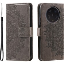 4U Sky Xiaomi Için 13 Ultra Pu Deri Telefon Kapağı Baskılı Mandala Çiçek Desen Standı Cüzdan Anti-Dust Cep Telefonu Kılıf Grey (Yurt Dışından)