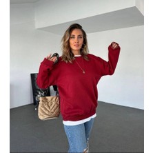 Zer Koyu Kırmızı Basic Bisiklet Yaka Sweatshirt