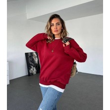 Zer Koyu Kırmızı Basic Bisiklet Yaka Sweatshirt