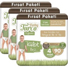 Baby Turco Doğadan Fırsat Paketi 4 Numara Maxi 90X3 270 Adet Külot Bebek Bezi