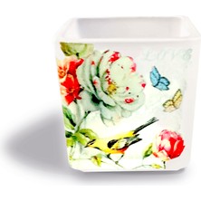 Tink DEKORATİF BUZLU CAM MUMLUK VİNTAGE KUŞ DESEN 8X8 CM (2 Adet)