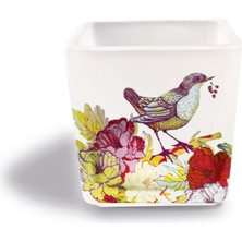Tink DEKORATİF BUZLU CAM MUMLUK PEMBE ÇİÇEKLİ KUŞ DESEN 8X8 CM (2 Adet)