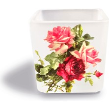 Tink DEKORATİF BUZLU CAM MUMLUK VİNTAGE GÜLLÜ DESEN 8X8 CM (2 Adet)