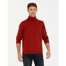 Pierre Cardin Erkek Kiremit Slim Fit Balıkçı Yaka Yün Karışımlı Basic Triko Kazak 50270052-VR031