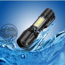 Manessa Ms-Ultra Güçlü 2000 Lumens + 5W Cob LED USB Şarjlı Su Geçirmez El Feneri Kutulu Kamp Feneri Avcılık