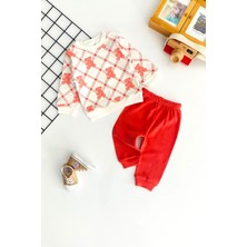 Derin Bebe Neşeli Bebekler Ayıcık Baskılı Baklava Desen Iki Iplik Penye Kumaş Takım Kiremit