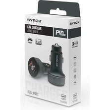 Syrox 30W Pd Metal Dijital Göstergeli Qc 3.0 Hızlı Araç Şarj Cihazı 2 Port USB + Type-C(Başlık)