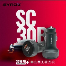 Syrox 30W Pd Metal Dijital Göstergeli Qc 3.0 Hızlı Araç Şarj Cihazı 2 Port USB + Type-C(Başlık)