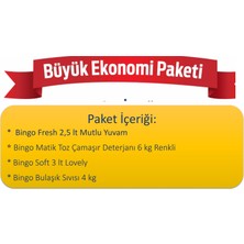 Bingo "büyük Ekonomi Paketi ; 6 kg Toz Çamaşır Deterjanı Renkliler +Çamaşır Yumuşatıcısı 3 L Lovely + Bulaşık Sı"