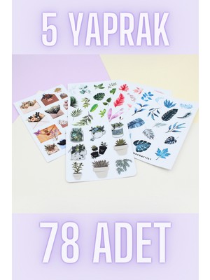 Mona Craftist 78 Adet Yaprak Sticker Seti Bullet Journal Çiçek Sticker Doğa Sticker