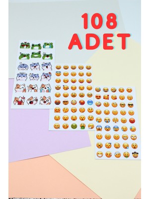 Mona Craftist 108 Adet Emoji Sticker Seti Sevimli Sticker Scrapbook Sticker Whatsapp Emoji Sticker Kedi Sticker Ku