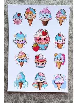 Mona Craftist 13 Adet Sevimli Dondurma Sticker Seti Cupcake Sticker Çocuk Sticker