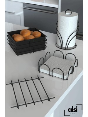 Alsi Home Servis Sunum Seti ve Ekmeklik Seti Havluluk Rulo Peçetelik Yatay Peçetelik Nihale Ekmeklik - 4lü Set