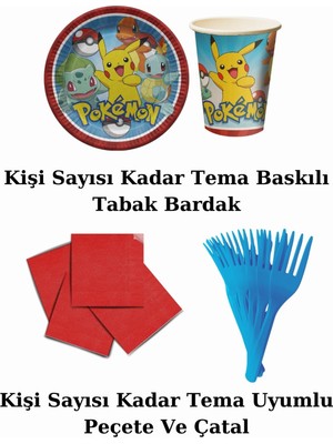 Pokemon 32 Kişilik Doğum Günü Parti Malzemeleri Süsleri Seti Ekost