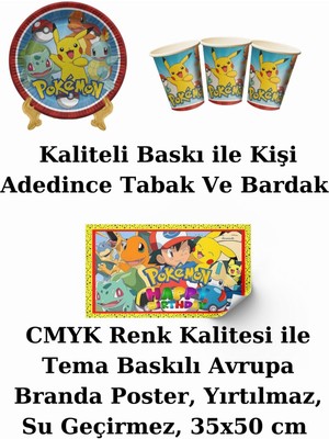 Pokemon Bayraklı ve Afişli 40 Kişilik Doğum Günü Parti Malzemeleri Süsleri Seti Mxst