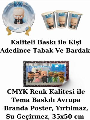 Patron Bebek Bayraklı ve Afişli 40 Kişilik Doğum Günü Parti Malzemeleri Süsleri Seti Mxst