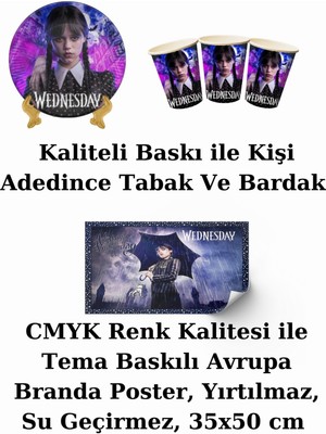 Bay Cimri Addams  Bayraklı ve Afişli 8 Kişilik Doğum Günü Parti Malzemeleri Süsleri Seti Mxst