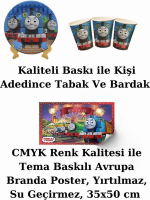 Thomas Train Thomas Tren ve Arkadaşları  Bayraklı ve Afişli 32 Kişilik Doğum Günü Parti Malzemeleri Süsleri Seti Mxst