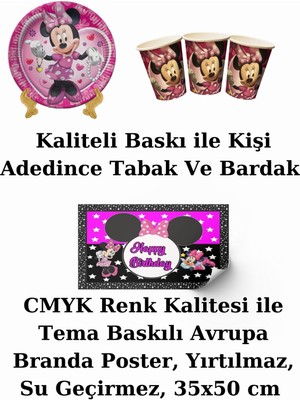 Minnie Mouse Bayraklı ve Afişli 24 Kişilik Doğum Günü Parti Malzemeleri Süsleri Seti Mxst