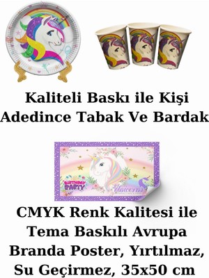 Unicorn Bayraklı ve Afişli 24 Kişilik Doğum Günü Parti Malzemeleri Süsleri Seti Mxst