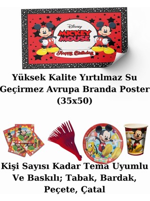 Mickey Mouse Afişli 32 Kişilik Doğum Günü Parti Malzemeleri Süsleri Seti Lxst