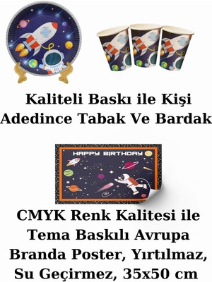 Galaksi Kozmik Uzay  Bayraklı ve Afişli 32 Kişilik Doğum Günü Parti Malzemeleri Süsleri Seti Mxst